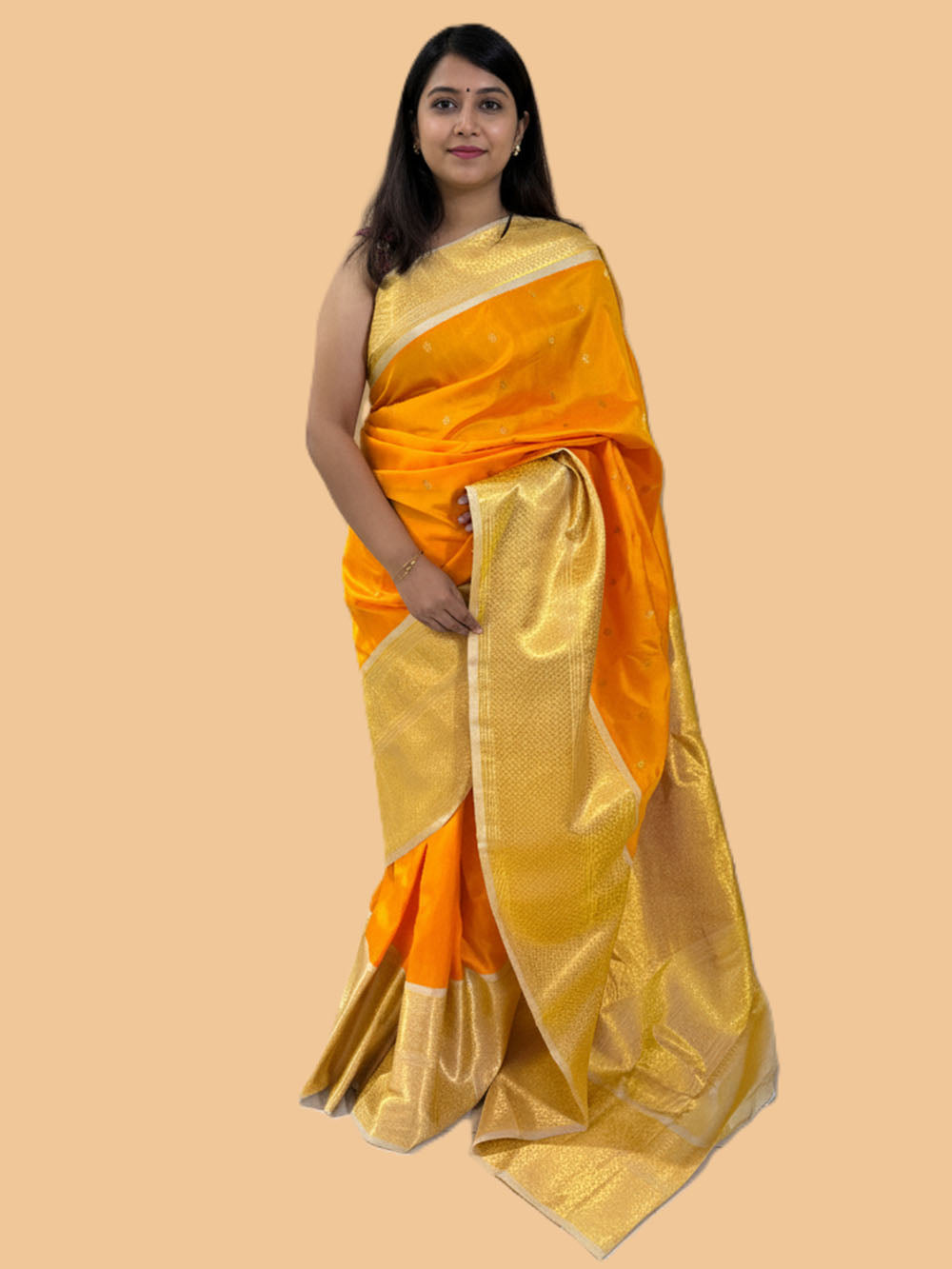 Golden Yellow Pure Silk Gadwal Handloom Saree