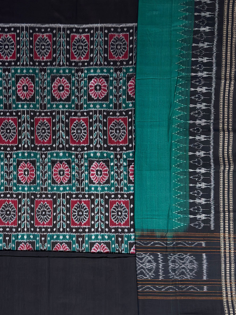 Green, Maroon and Black Sambalpuri Handloom Cotton Dress Material