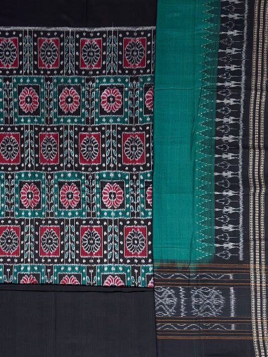 Green, Maroon and Black Sambalpuri Handloom Cotton Dress Material