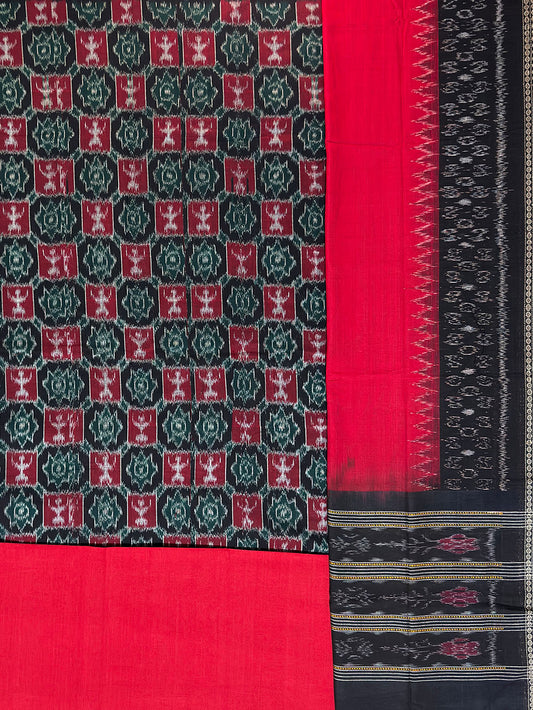 Green, Maroon and Black Sambalpuri Handloom Cotton Dress Material