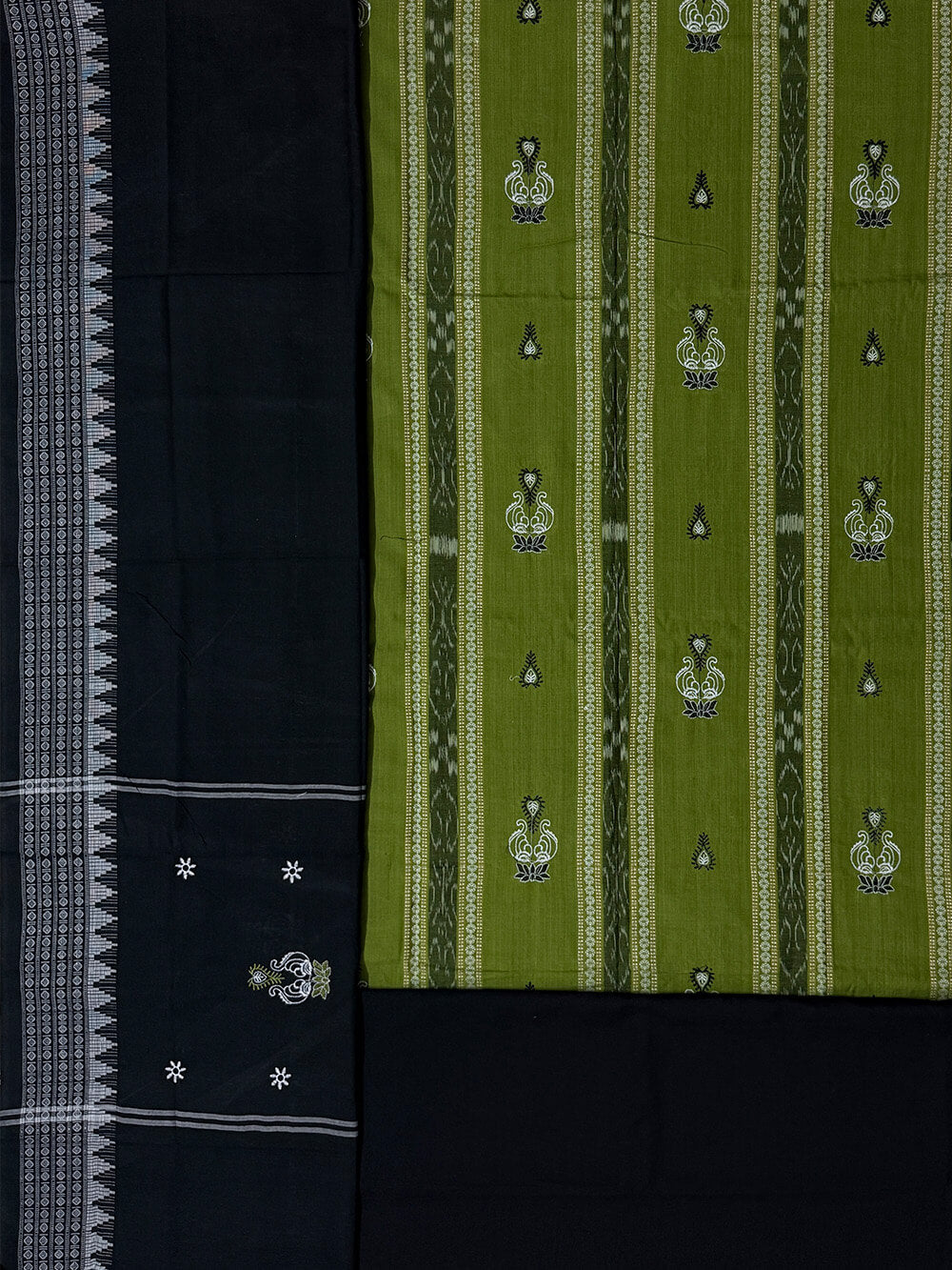 Green and Black Nuapatna Handloom Cotton Dress Material