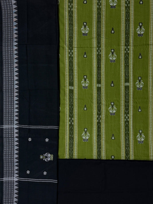 Green and Black Nuapatna Handloom Cotton Dress Material