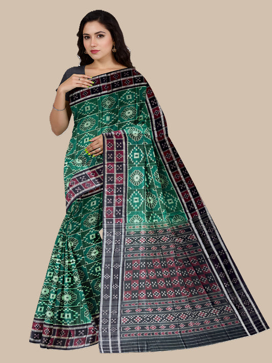 Green and Black Pasapali Border Sambalpuri Handloom Cotton Saree