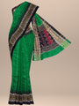 Green and Black Pure Raw Silk Handloom Saree with Vidharva Border