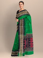 Green and Black Pure Raw Silk Handloom Saree with Vidharva Border