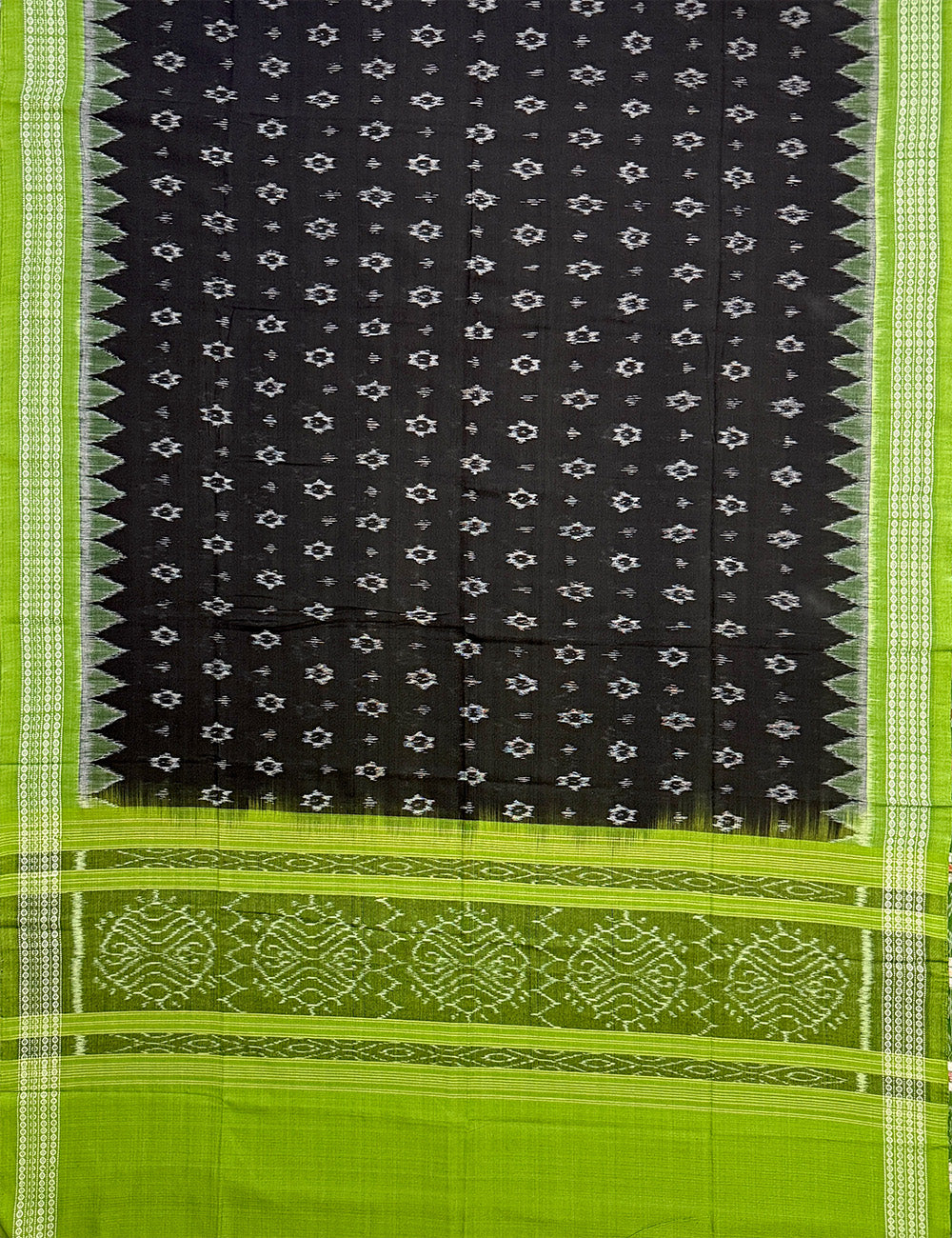 Green and Black Sambalpuri Handloom Cotton Dress Material with Passapali Pattern