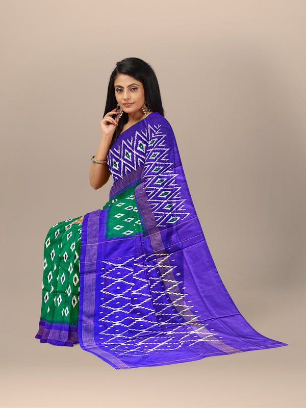 Green and Blue Pochampally Pure Silk Handloom Saree in Ikkat Pattern