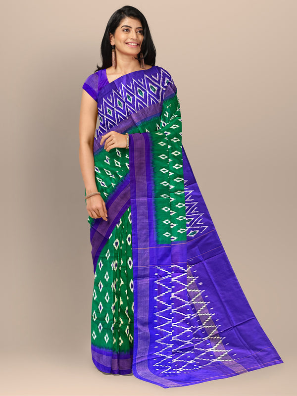 Green and Blue Pochampally Pure Silk Handloom Saree in Ikkat Pattern