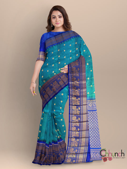 Green and Blue Pure Silk Gadwal Handloom Saree