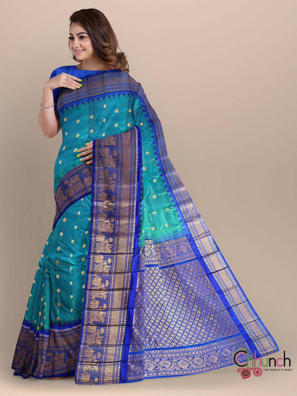 Green and Blue Pure Silk Gadwal Handloom Saree