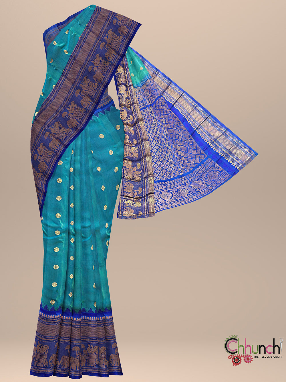 Green and Blue Pure Silk Gadwal Handloom Saree