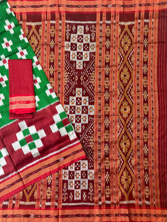 Green and Maroon Pasapalli Pattern Pure Silk Handloom Khandua Patta Saree