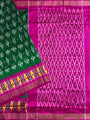 Green and Pink Pochampally Pure Silk Handloom Saree in Ikkat Pattern