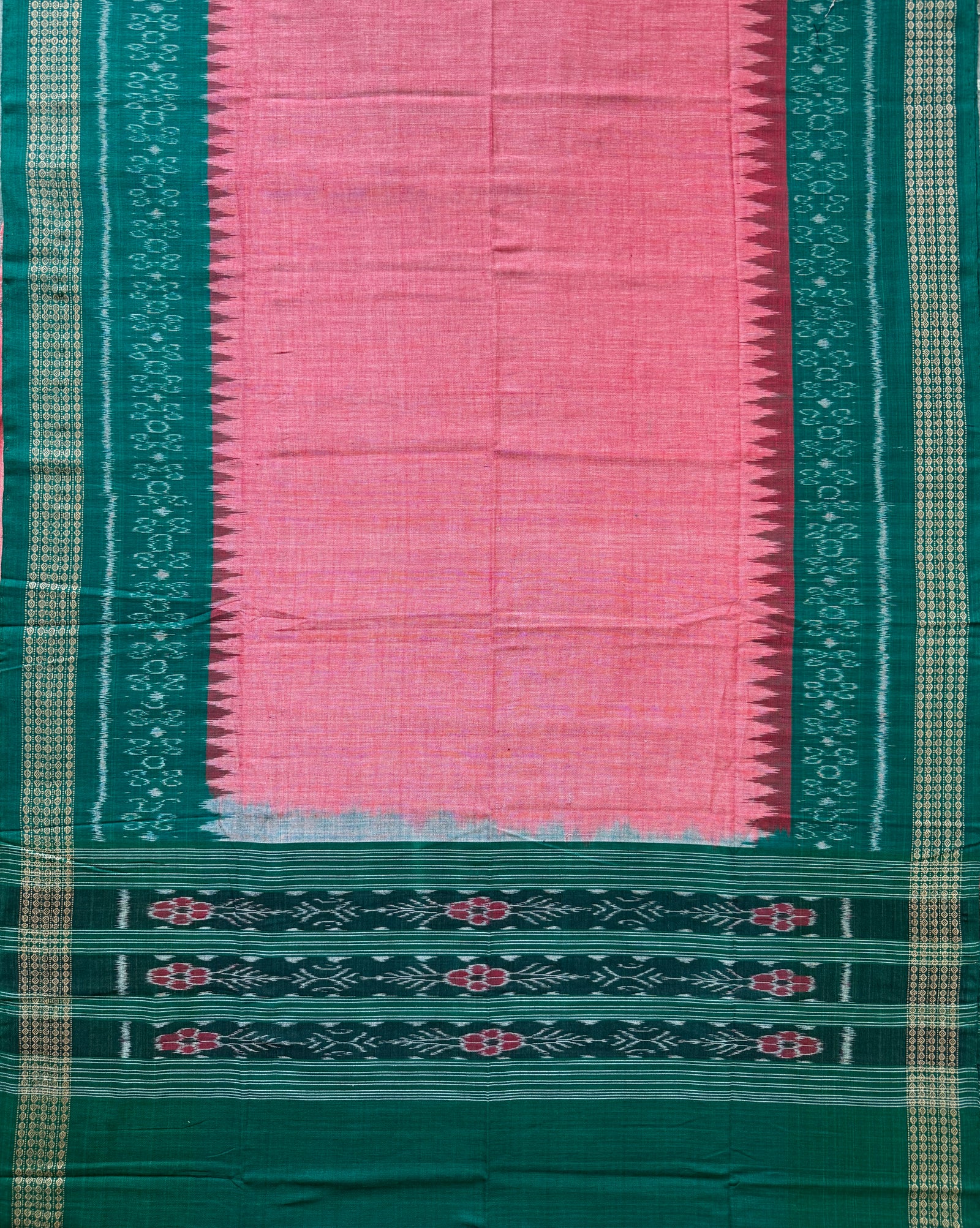 Green and Pink Sambalpuri Handloom Cotton Dress Material With Pasapalli Pattern