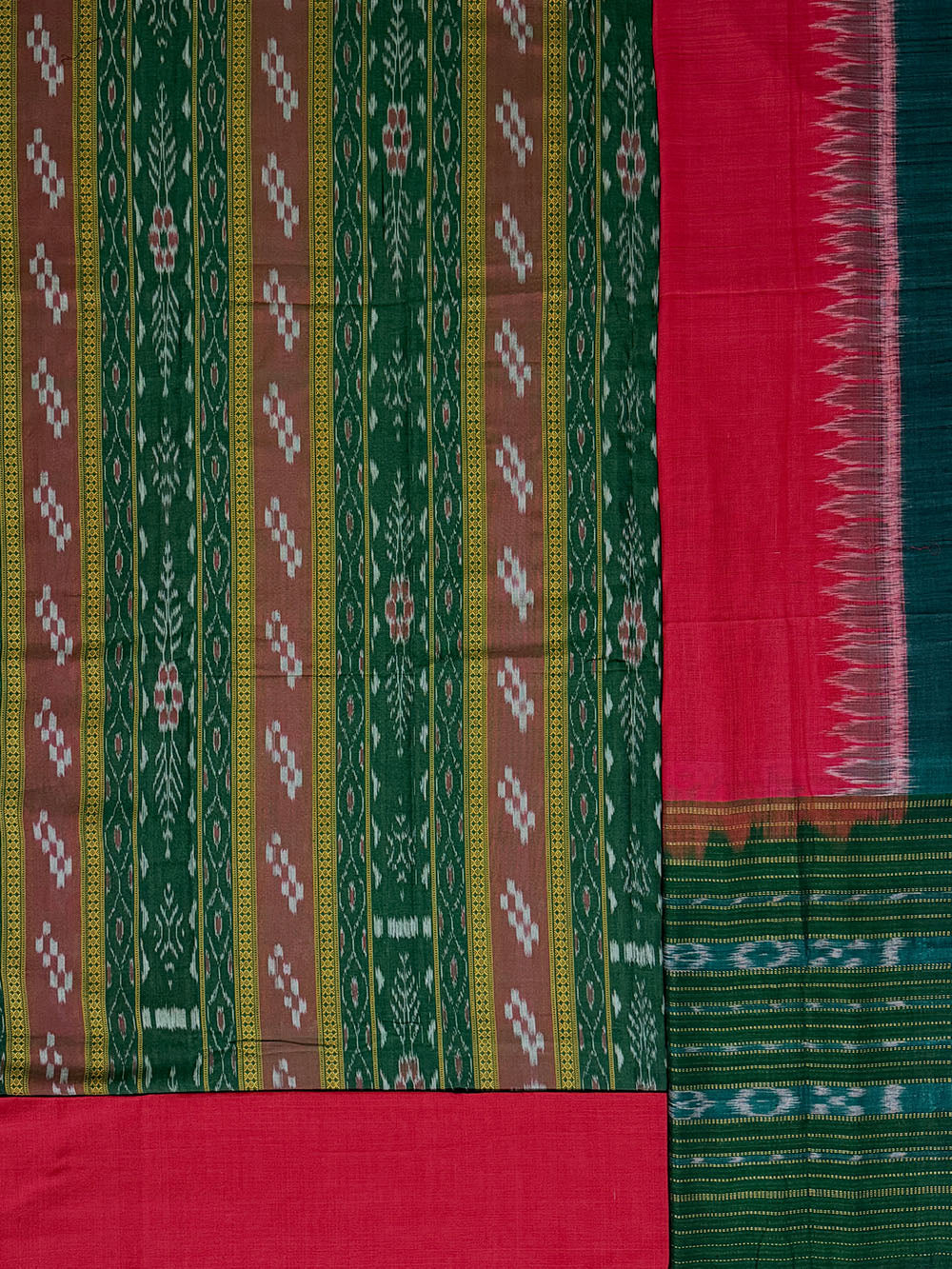 Green and Red Nuapatna Handloom Cotton Dress Material