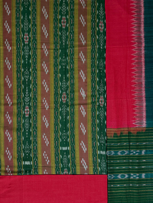 Green and Red Nuapatna Handloom Cotton Dress Material