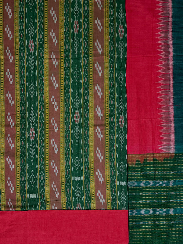 Green and Red Nuapatna Handloom Cotton Dress Material