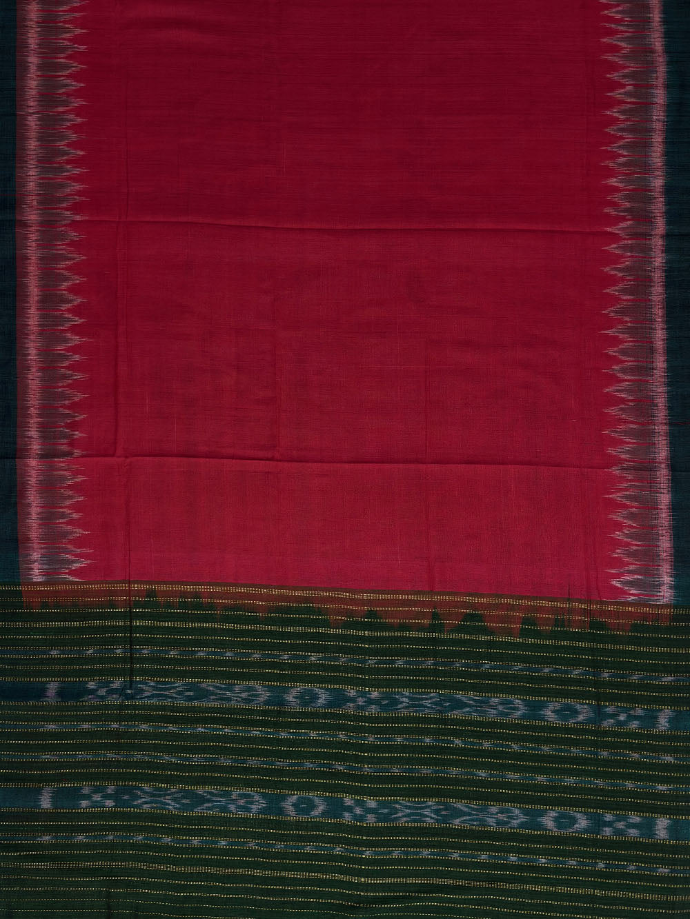 Green and Red Nuapatna Handloom Cotton Dress Material