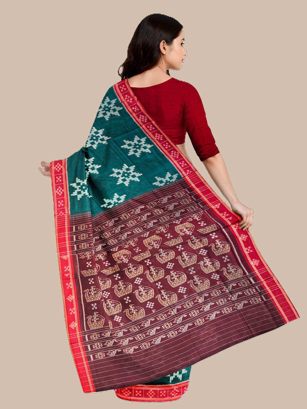 Green and Red Pasapali Pattern Border Nuapatna Handloom Cotton Saree
