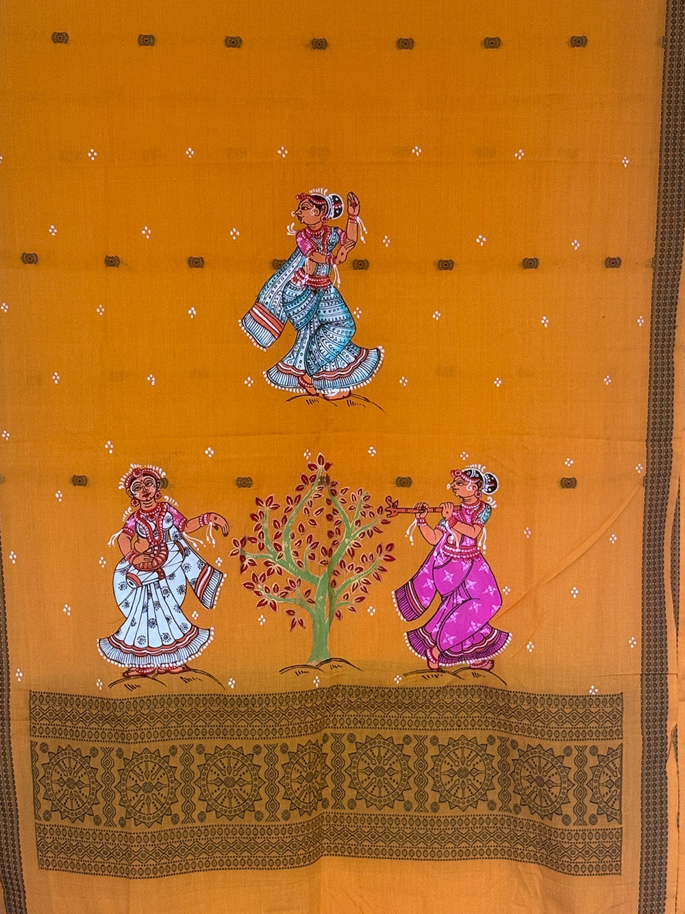 Green and Yellow Hand Painted Pattachitra Dress Material