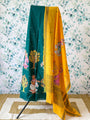 Green and Yellow Hand Painted Pattachitra Dress Material