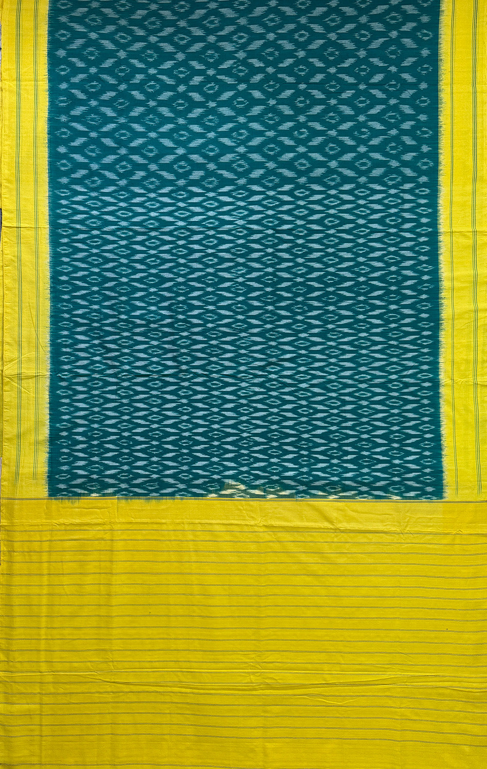 Green and Yellow Pochampally Mercerised Cotton Handloom Saree in Ikkat Pattern