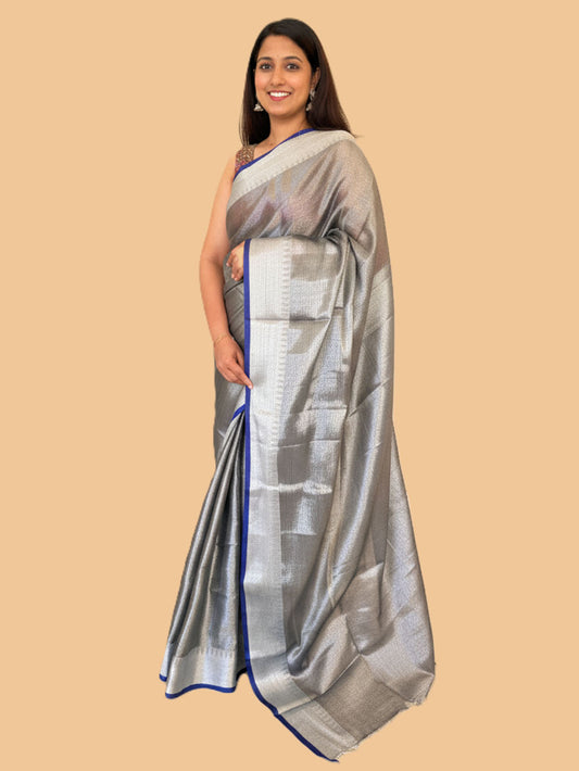 Grey Handloom Cotton Tissue Saree