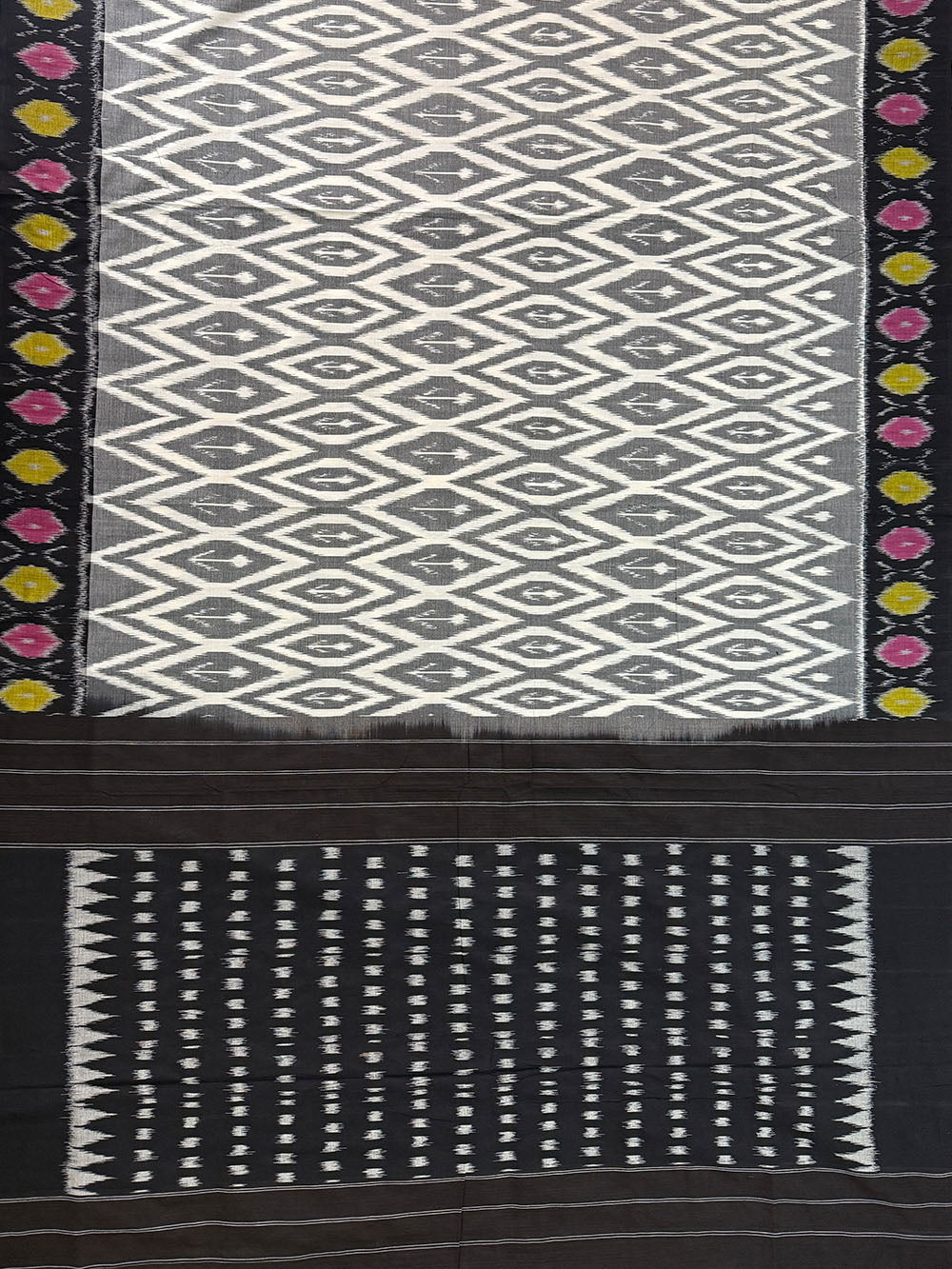 Grey Pochampally Mercerised Cotton Handloom Saree in Ikkat Pattern