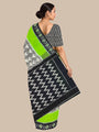 Grey, Black and Neon Green Pochampally Mercerised Cotton Handloom Saree in Ikkat Pattern