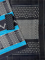 Grey, Black and Turquoise Blue Pochampally Mercerised Cotton Handloom Saree in Ikkat Pattern