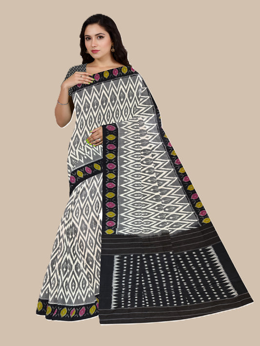 Grey Pochampally Mercerised Cotton Handloom Saree in Ikkat Pattern