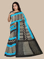 Grey, Black and Turquoise Blue Pochampally Mercerised Cotton Handloom Saree in Ikkat Pattern
