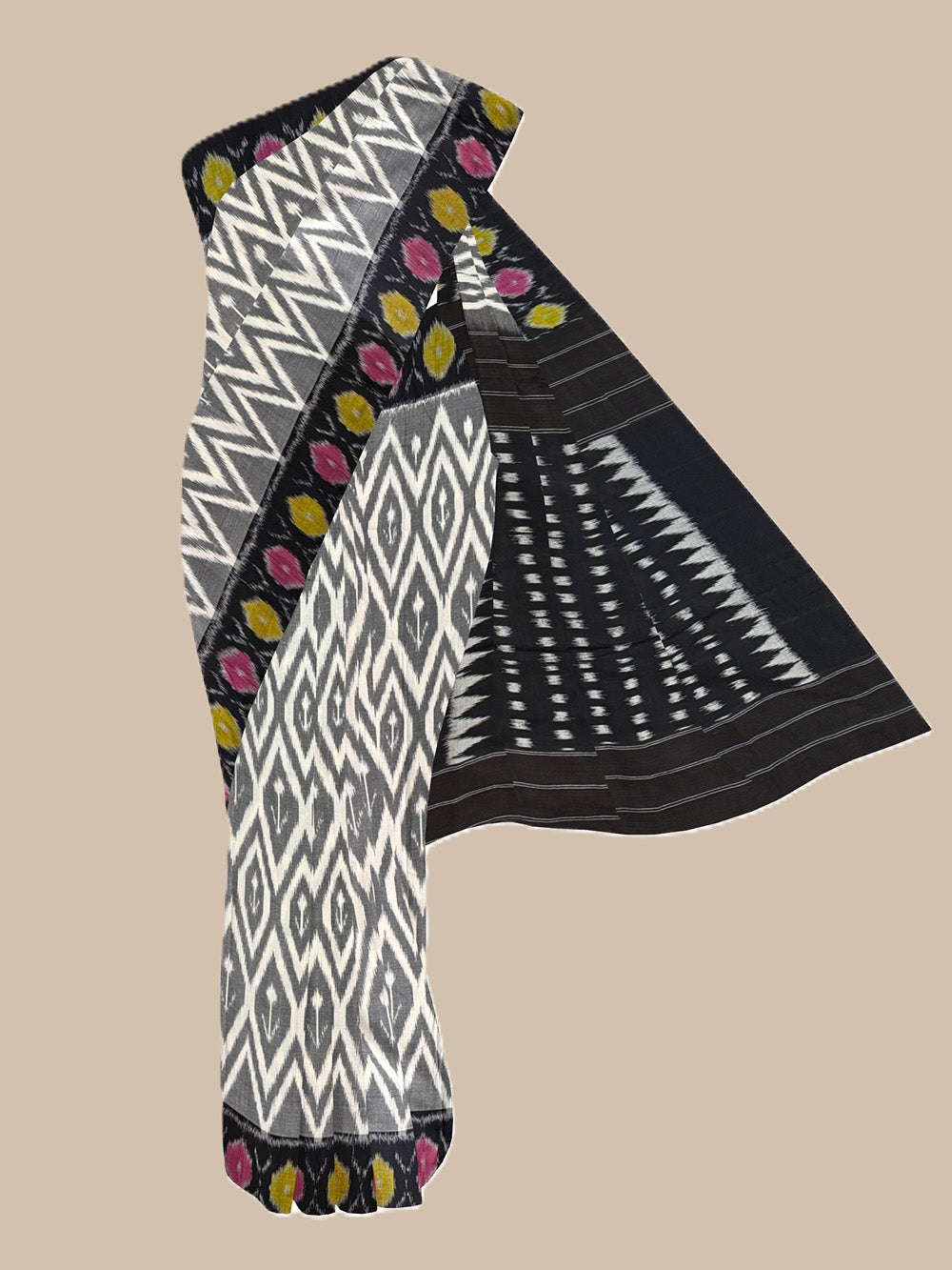 Grey Pochampally Mercerised Cotton Handloom Saree in Ikkat Pattern