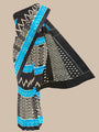 Grey, Black and Turquoise Blue Pochampally Mercerised Cotton Handloom Saree in Ikkat Pattern