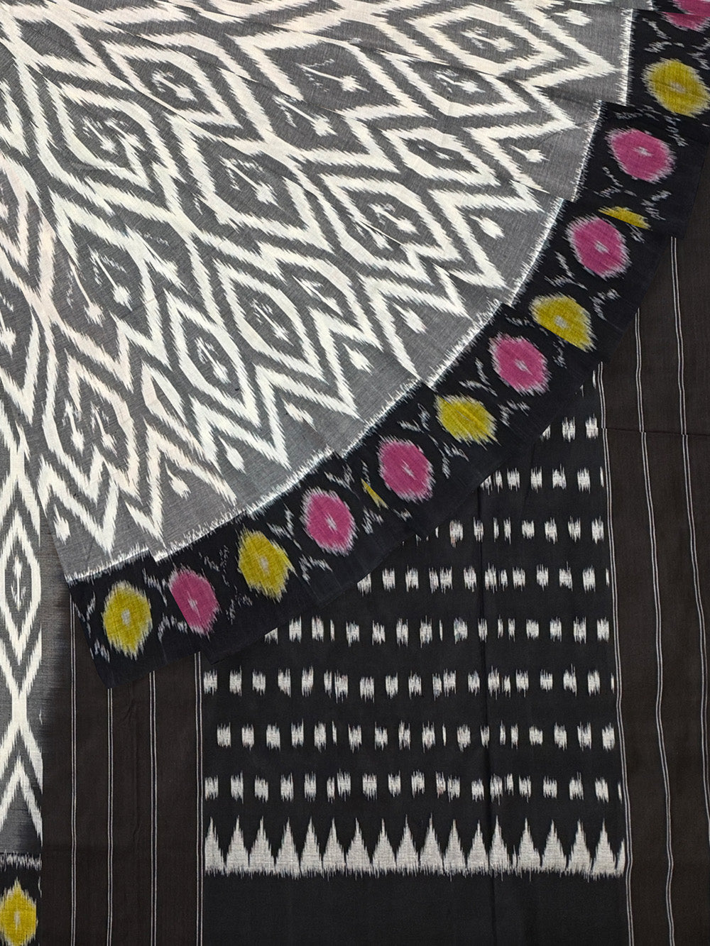 Grey Pochampally Mercerised Cotton Handloom Saree in Ikkat Pattern