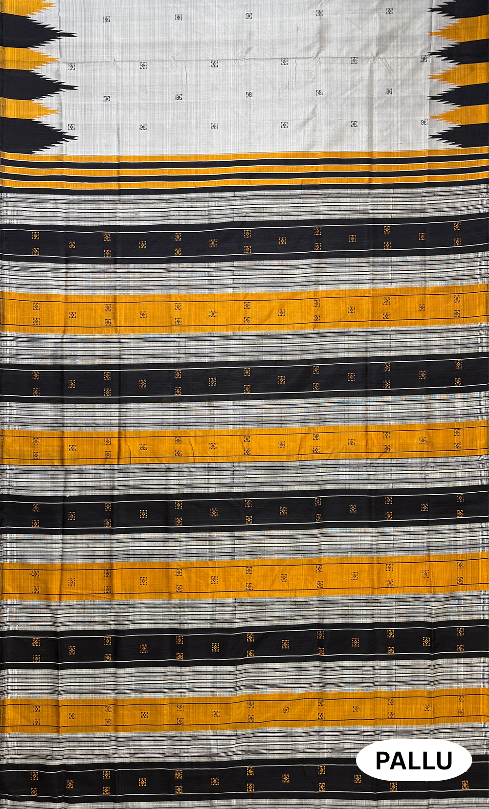 Grey, Black and Yellow Double Pallu Handloom Berhampuri Pure Silk Patta Saree