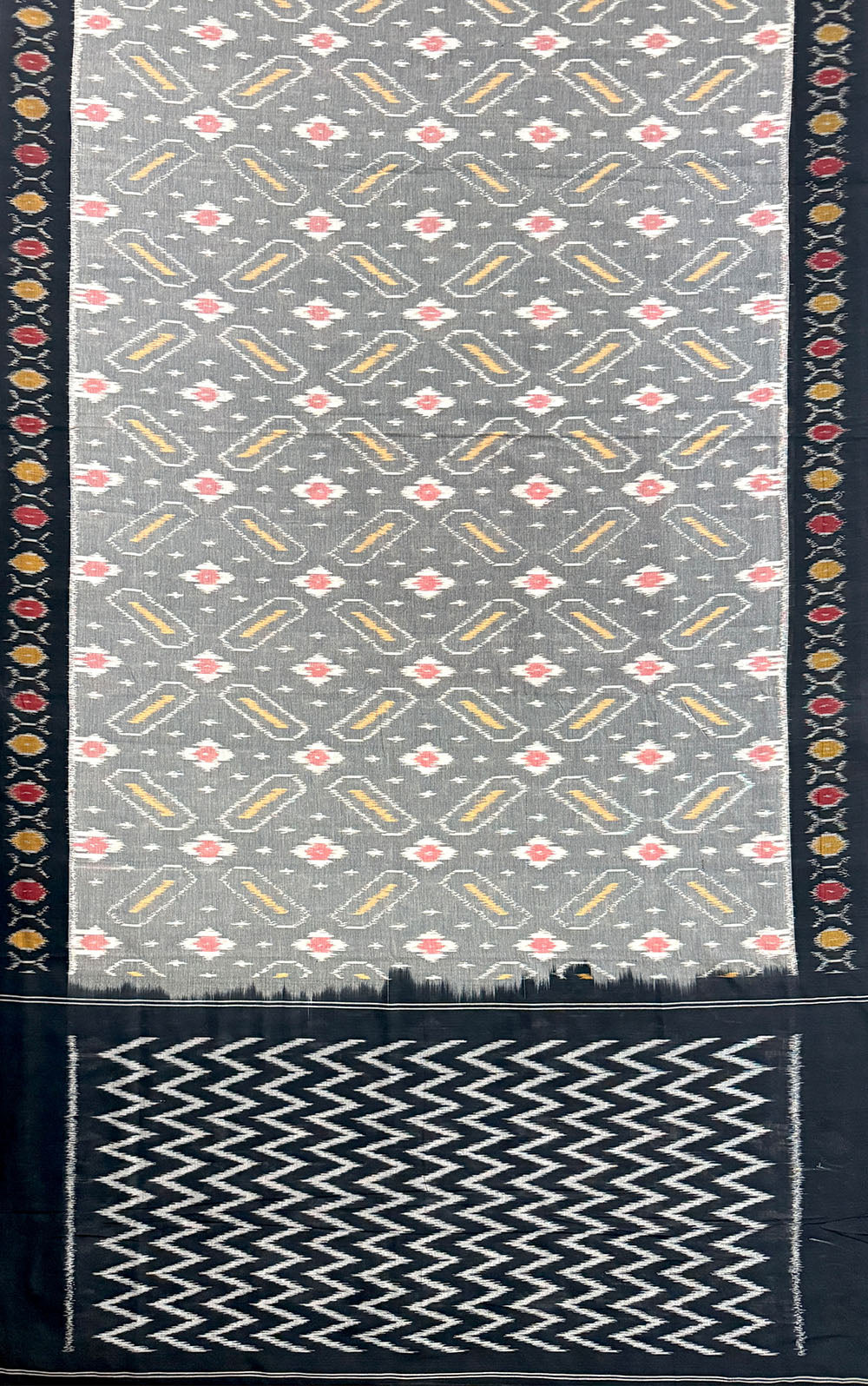 Grey and Black Pochampally Mercerised Cotton Handloom Saree in Ikkat Pattern