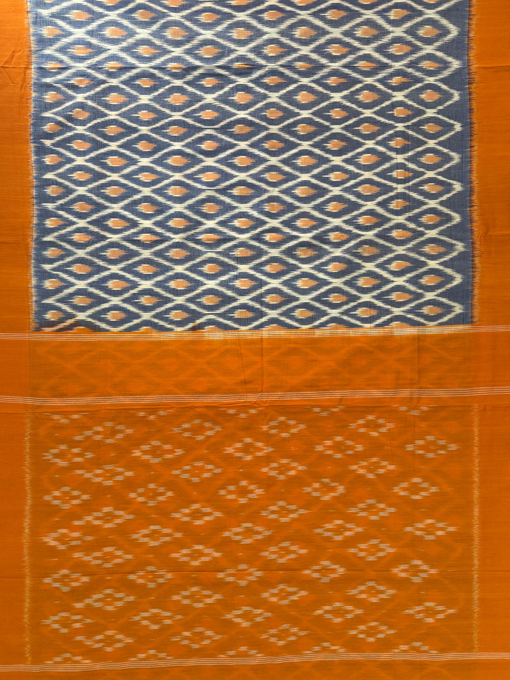 Grey and Mustard Yellow Pochampally Mercerised Cotton Handloom Saree in Ikkat Pattern