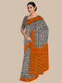 Grey and Mustard Yellow Pochampally Mercerised Cotton Handloom Saree in Ikkat Pattern