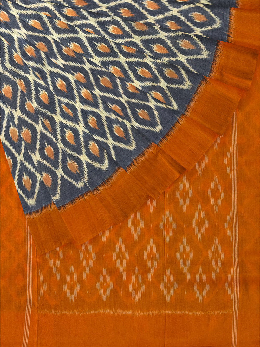 Grey and Mustard Yellow Pochampally Mercerised Cotton Handloom Saree in Ikkat Pattern