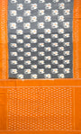 Grey and Orange Pochampally Mercerised Cotton Handloom Saree with Elephant Motifs