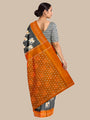 Grey and Orange Pochampally Mercerised Cotton Handloom Saree with Elephant Motifs