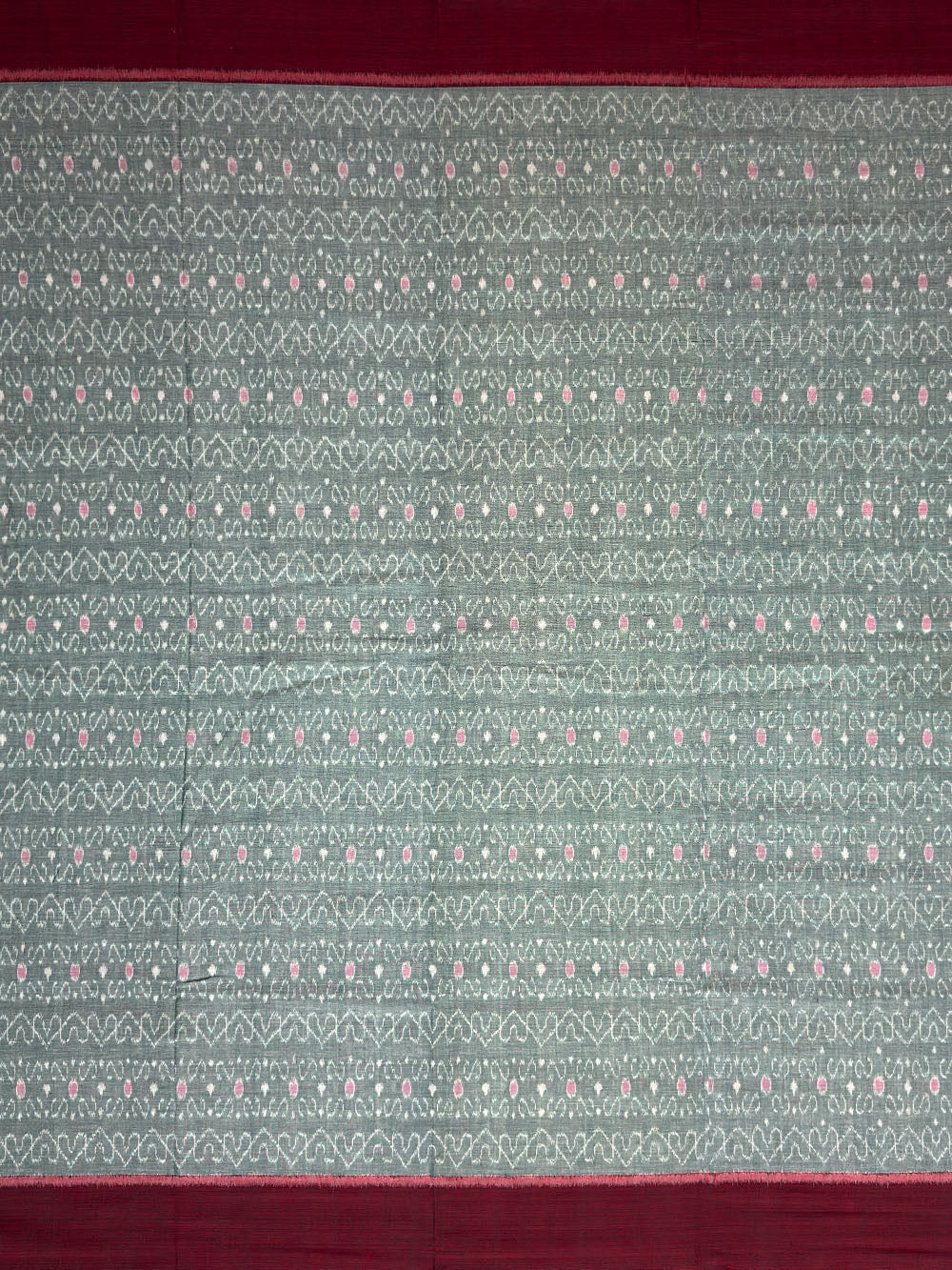Greyish Green and Red Sambalpuri Handloom Cotton Dress Material