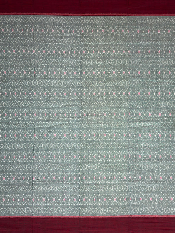 Greyish Green and Red Sambalpuri Handloom Cotton Dress Material