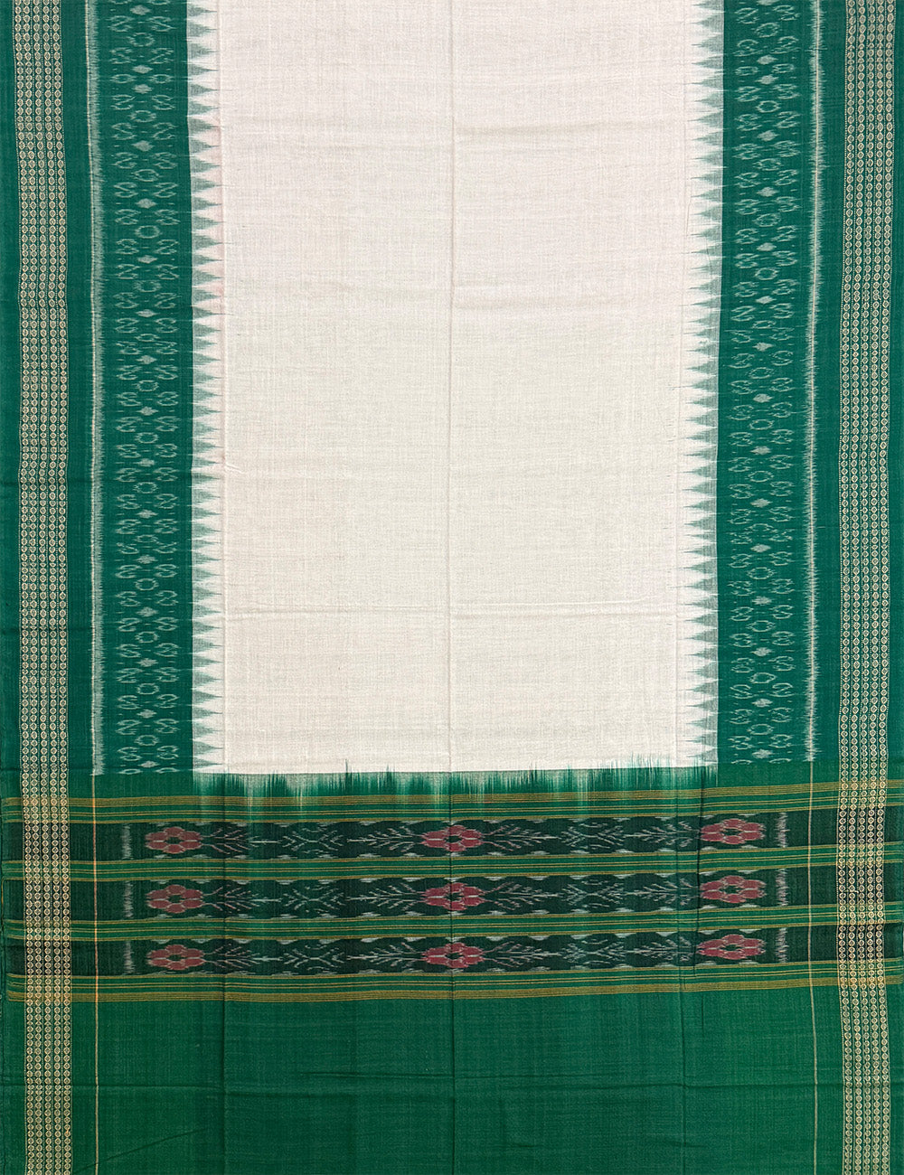 Greyish Green and White Sambalpuri Handloom Cotton Dress Material With Pasapalli Pattern