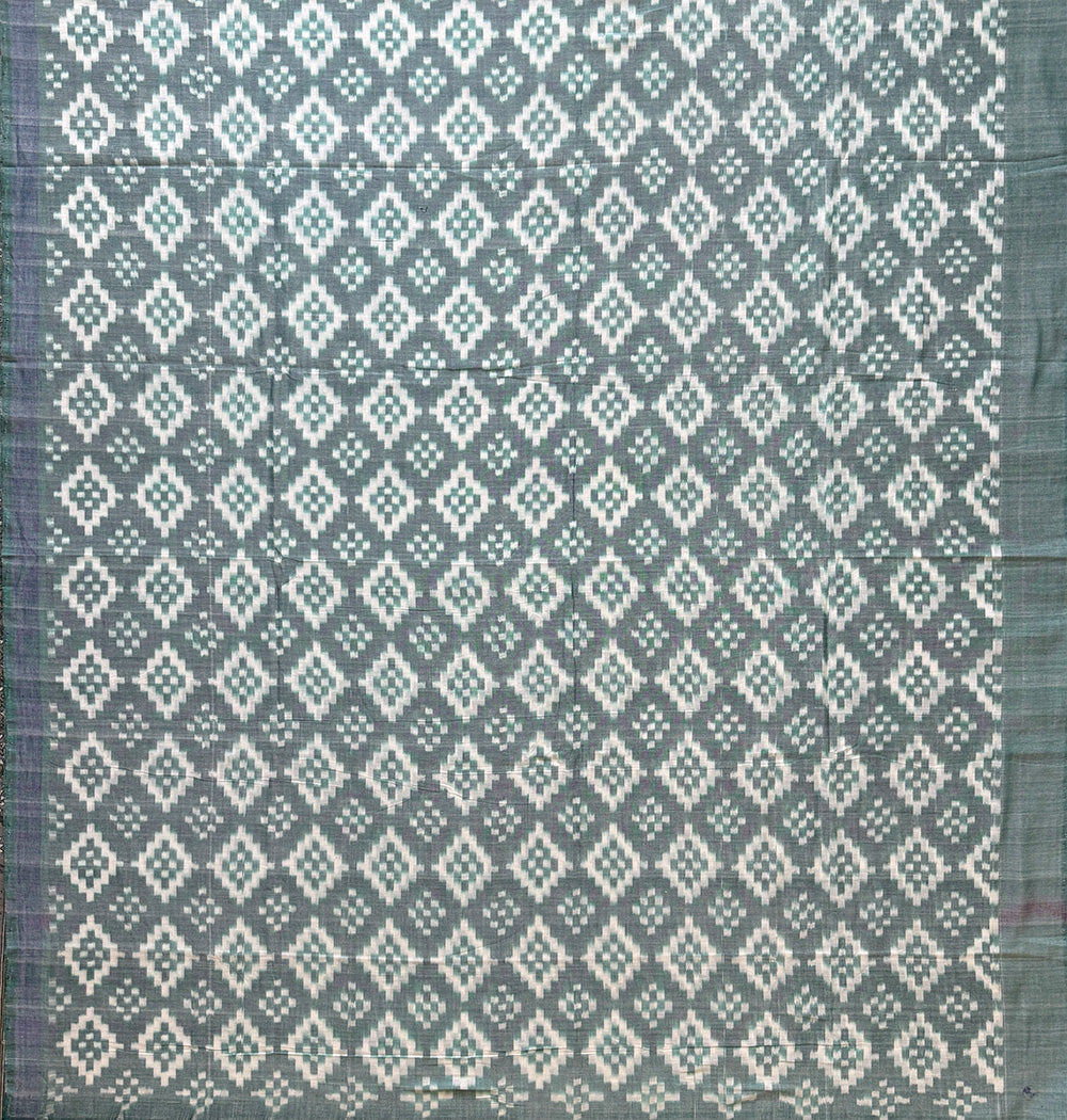Greyish Green and White Sambalpuri Handloom Cotton Dress Material With Pasapalli Pattern