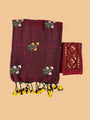 Maroon Cotton Handloom Saree with Yellow Contrast Kantha Stitch Blouse