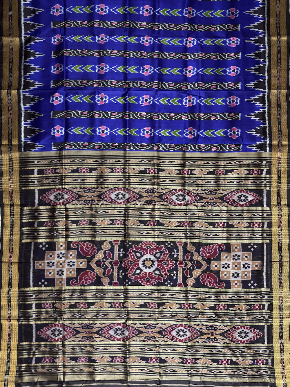 Indigo Blue and Black Handloom Khandua Patta Saree