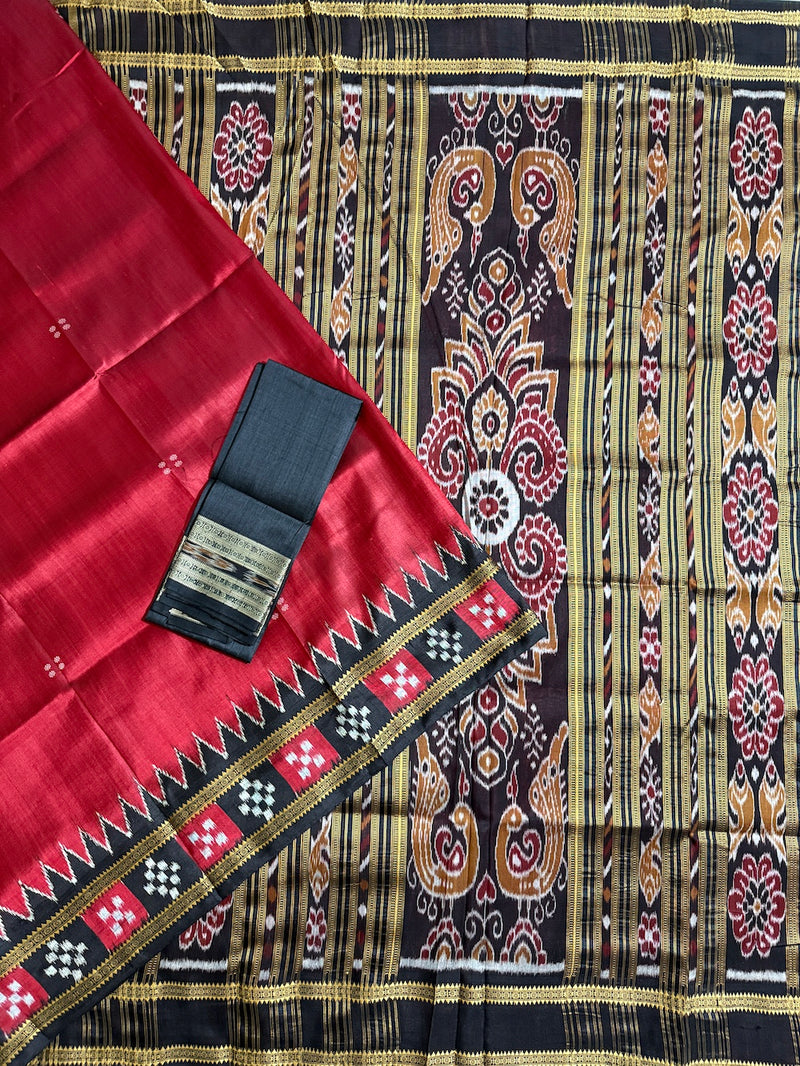 Maroon and Black Pasapalli Border Pure Silk Handloom Khandua Patta Saree