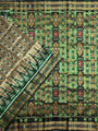 Beige and Green Handloom Khandua Patta Saree